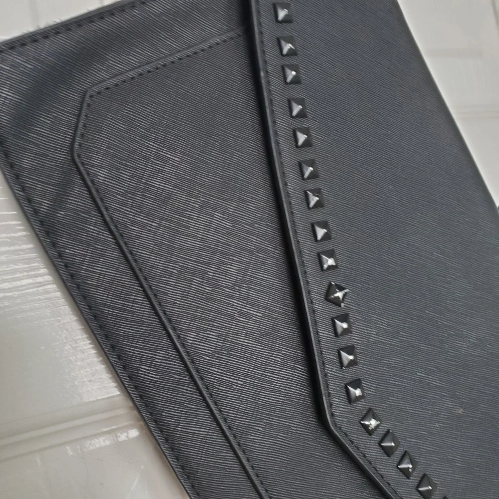 Steve Madden‎ Black Studded Envelope Clutch Crossbody Bag Saffiano Handbag